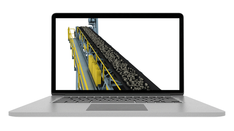 Conveyor Essentials Video Preview. Shows a render of a conveyor system, and showing a preview of the Flexco Essentials Training.